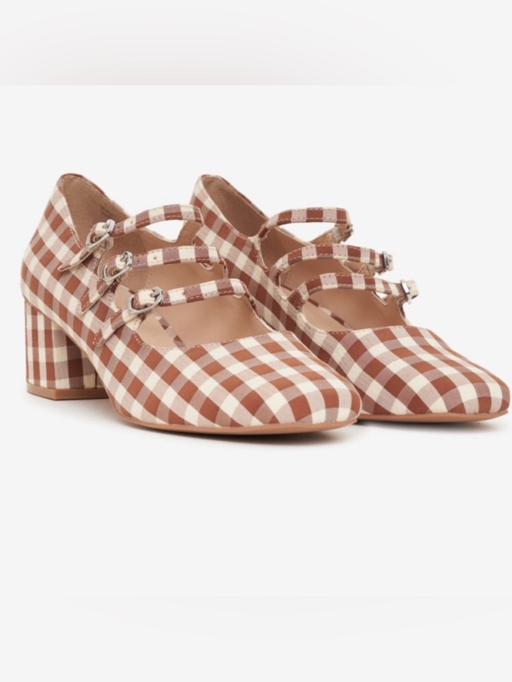 For Love and Lemons Brown Gingham Jolie Heels